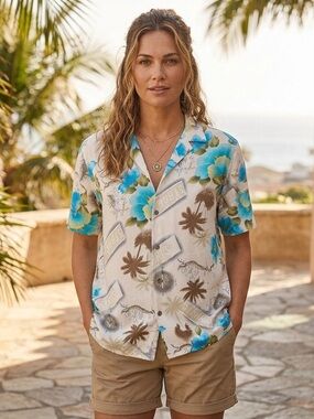 Sunset Cove Women’s Hawaiian Style Shirt Short Sleeve Button Size 3X